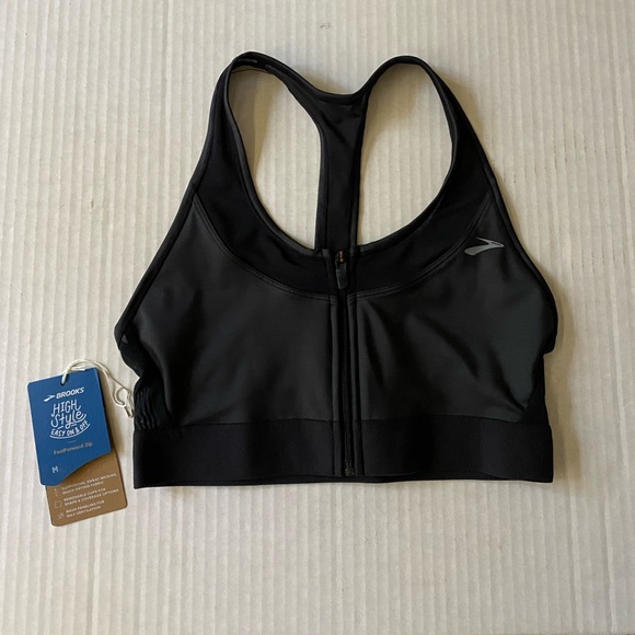 Brooks Fast Forward Zip Up Black Mesh Racerback Sports Bra Size M